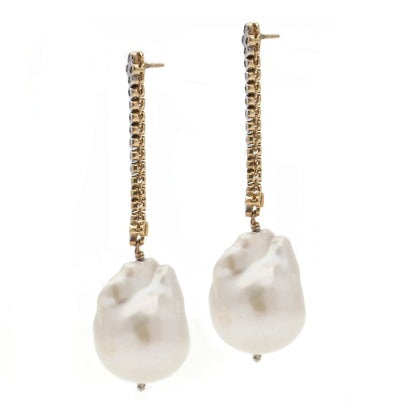 Vintage Baroque Pearl and Diamond Drop Earrings