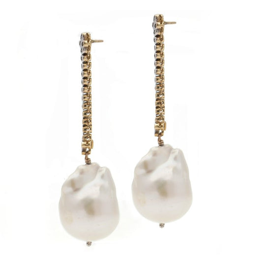 Vintage Baroque Pearl and Diamond Drop Earrings