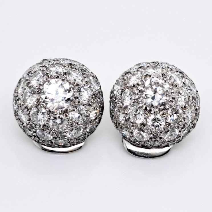 Art Deco 4ct Diamond Bombe Cluster Earrings in platinum