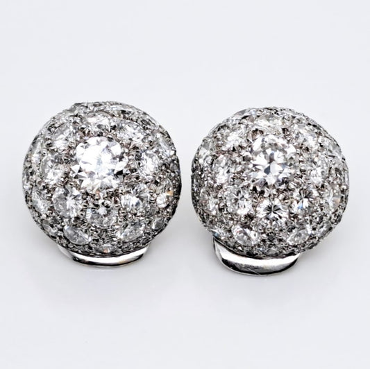Art Deco 4ct Diamond Bombe Cluster Earrings in platinum