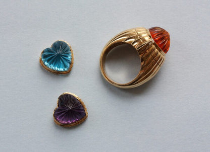 Heart Shaped Interchangeable Ring with Citrine, Amethyst and Blue Topaz
