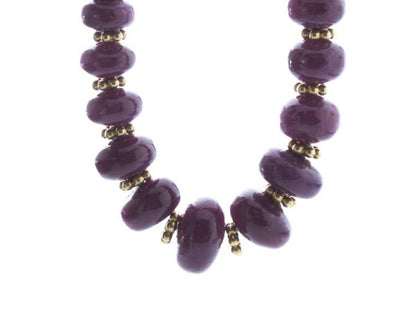 Vintage French Natural Ruby and 18ct Yellow Gold Beaded Necklace, Hallmarked with eagles head the French standard for 18ct gold, Circa 1950s