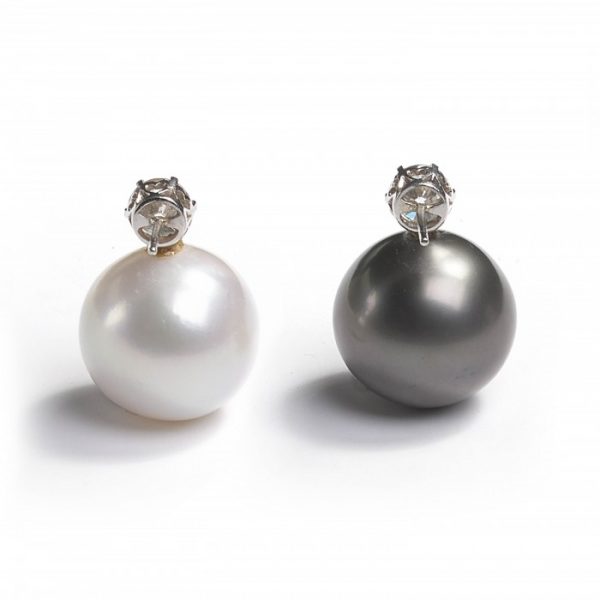 South Sea Pearl and Diamond Earrings, 2.20 carat total