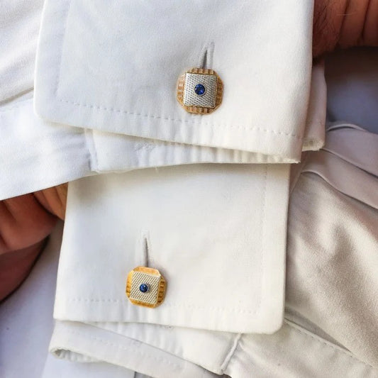 Art Deco Sapphire Platinum and Gold Cufflinks
