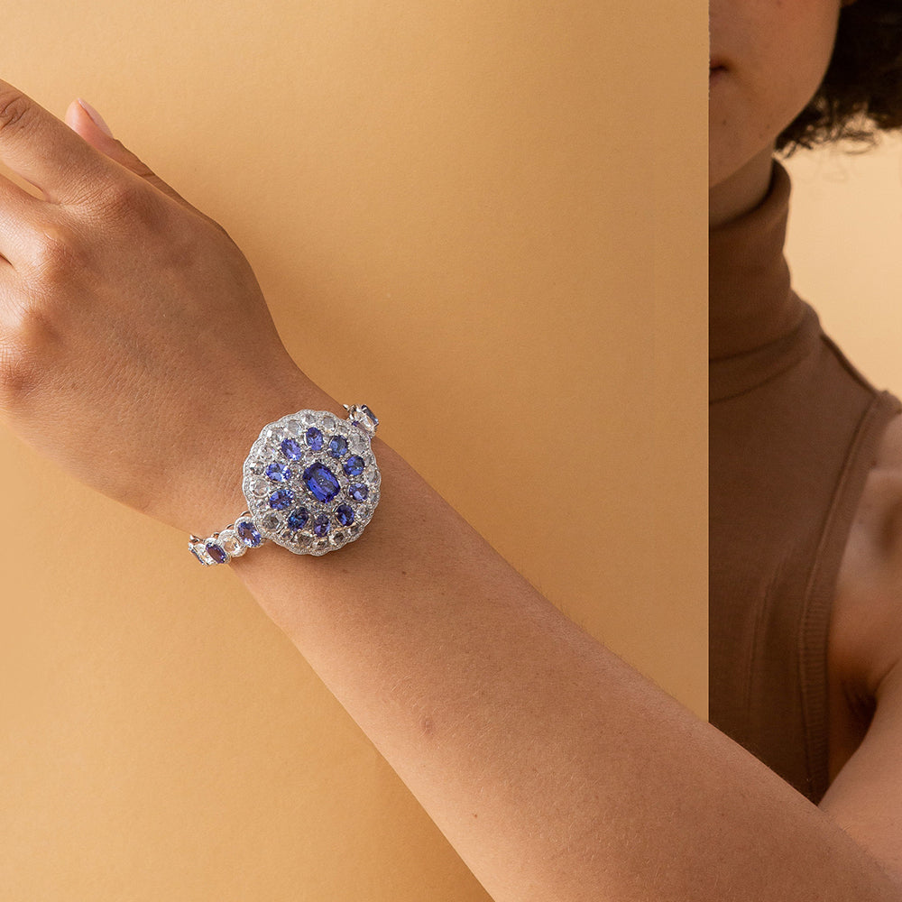 Tanzanite and Rose Cut Diamond Cuff Bracelet