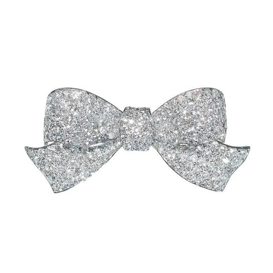 Art Deco 2.91ct Old Cut Diamond Bow Brooch in Platinum