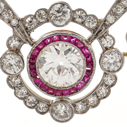 Antique Edwardian French 2.24ct Old Cut Diamond Necklace with Rubies