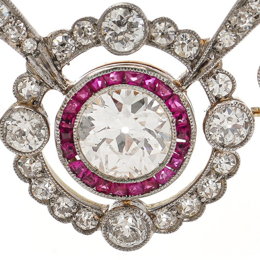 Antique Edwardian French 2.24ct Old Cut Diamond Necklace with Rubies