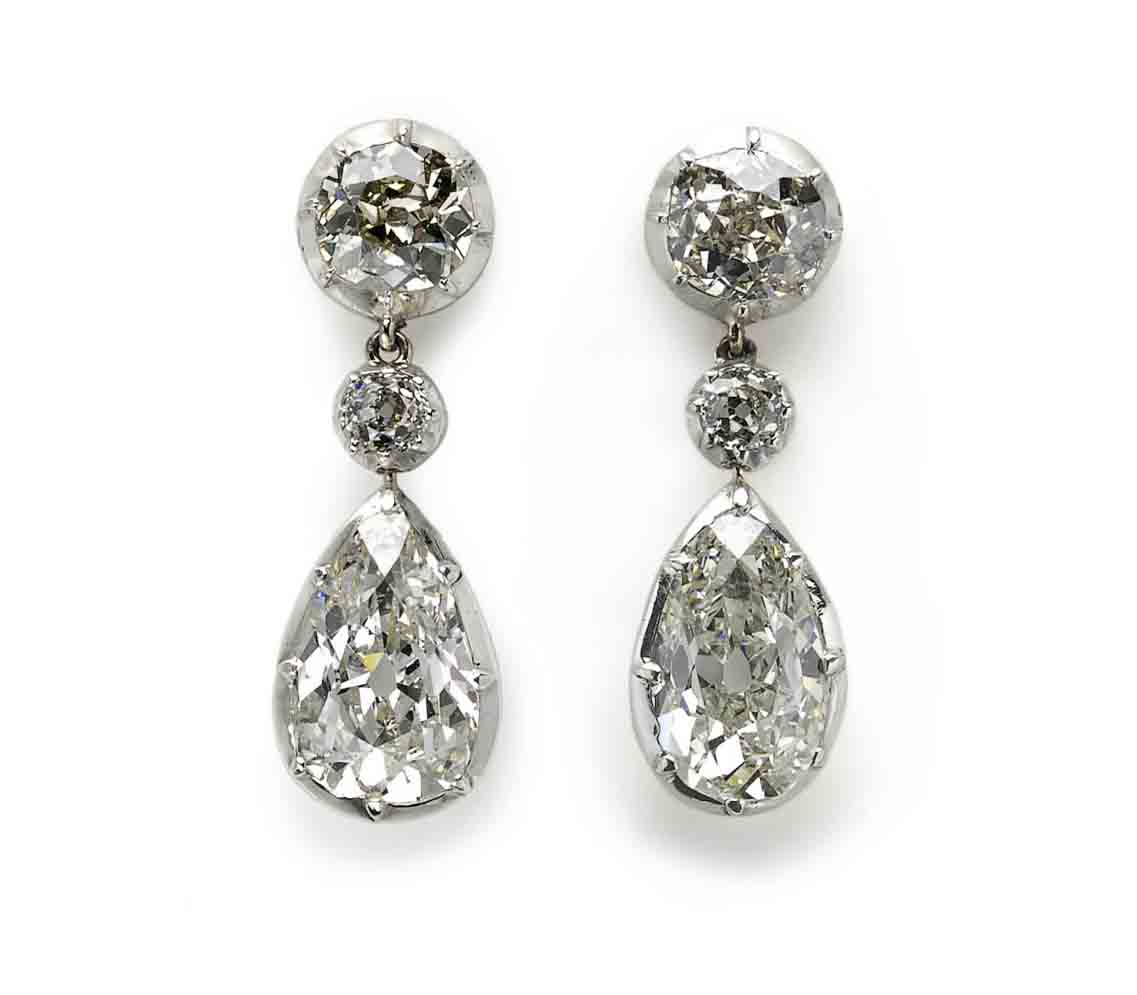 KEEP AS PRIVATE Exceptional Pair of Antique Pear Shape Diamond Drop Earrings