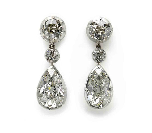 KEEP AS PRIVATE Exceptional Pair of Antique Pear Shape Diamond Drop Earrings