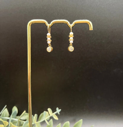 Antique 18ct Yellow Gold, 1920s Diamond & Pearl Drop Earrings, Occasion Jewellery, Bridal Jewellery