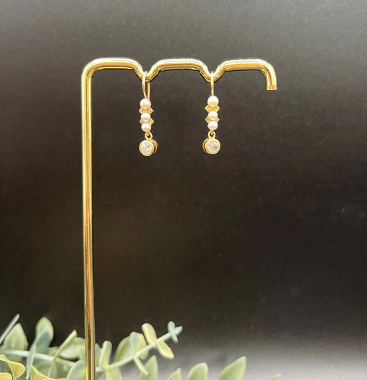 Antique 18ct Yellow Gold, 1920s Diamond & Pearl Drop Earrings, Occasion Jewellery, Bridal Jewellery