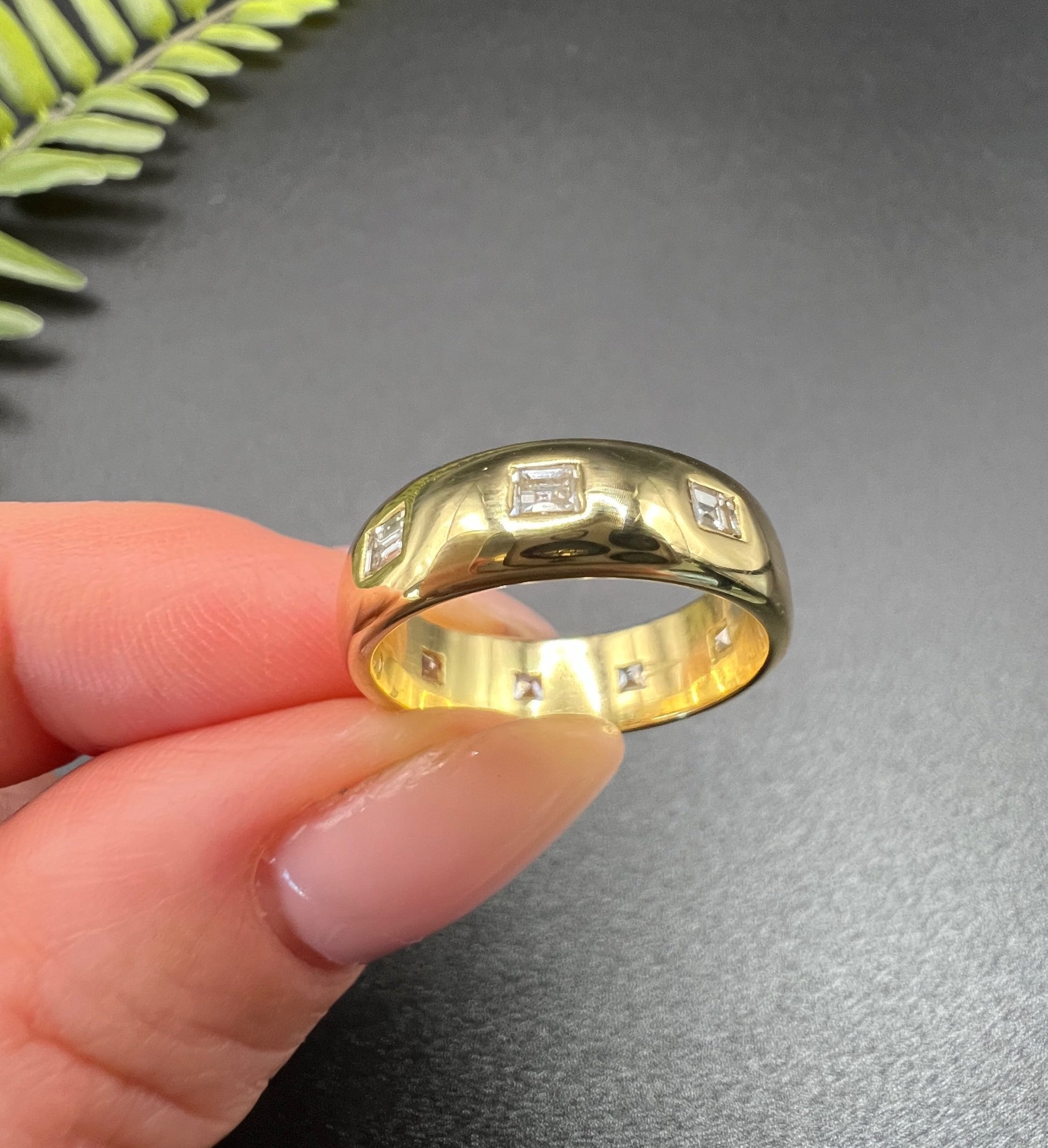 Vintage 18 Carat Yellow Gold Square Cut Diamond Set Band Ring, Circa 1980
