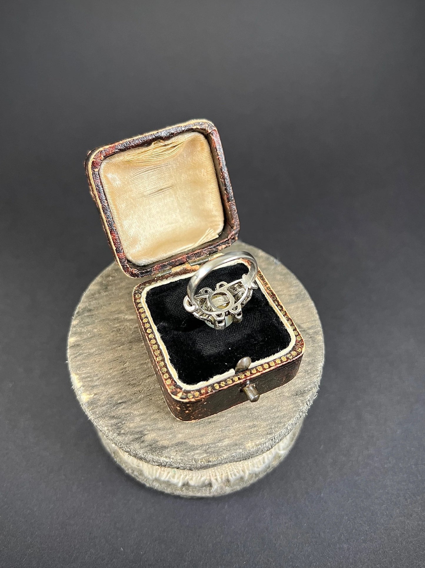 Antique 18ct White Gold, Edwardian Cultured Pearl & Old Cut Diamond Ring