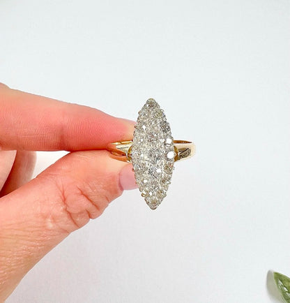 Victorian 18 Carat Yellow Gold Diamond Marquise/Navette Ring, Circa 1880
