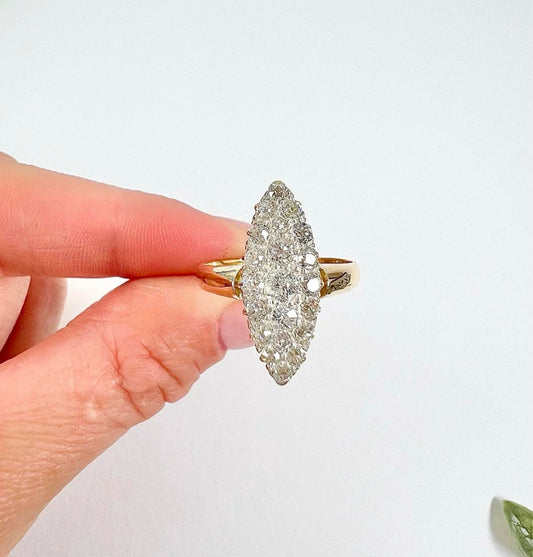 Victorian 18 Carat Yellow Gold Diamond Marquise/Navette Ring, Circa 1880