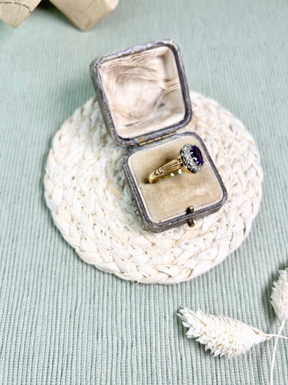 Vintage 18 Carat Gold 1970’s Amethyst And Diamond Cluster Ring