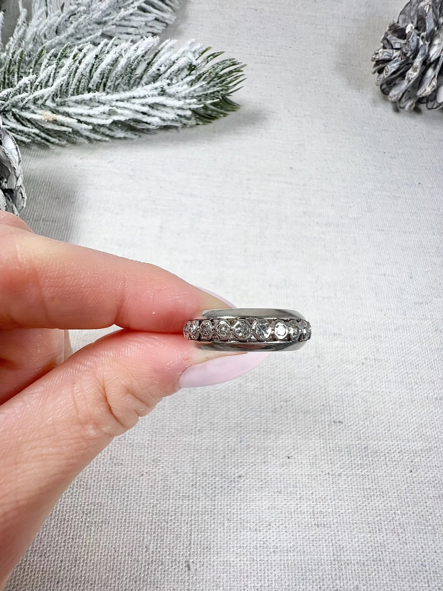 Vintage Platinum Old Cut Diamond Full Eternity Band Ring, Circa 1940