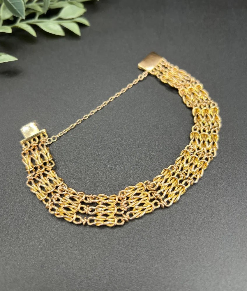 Antique 15ct Yellow Gold Lovers Knot Fancy Link Gate Bracelet