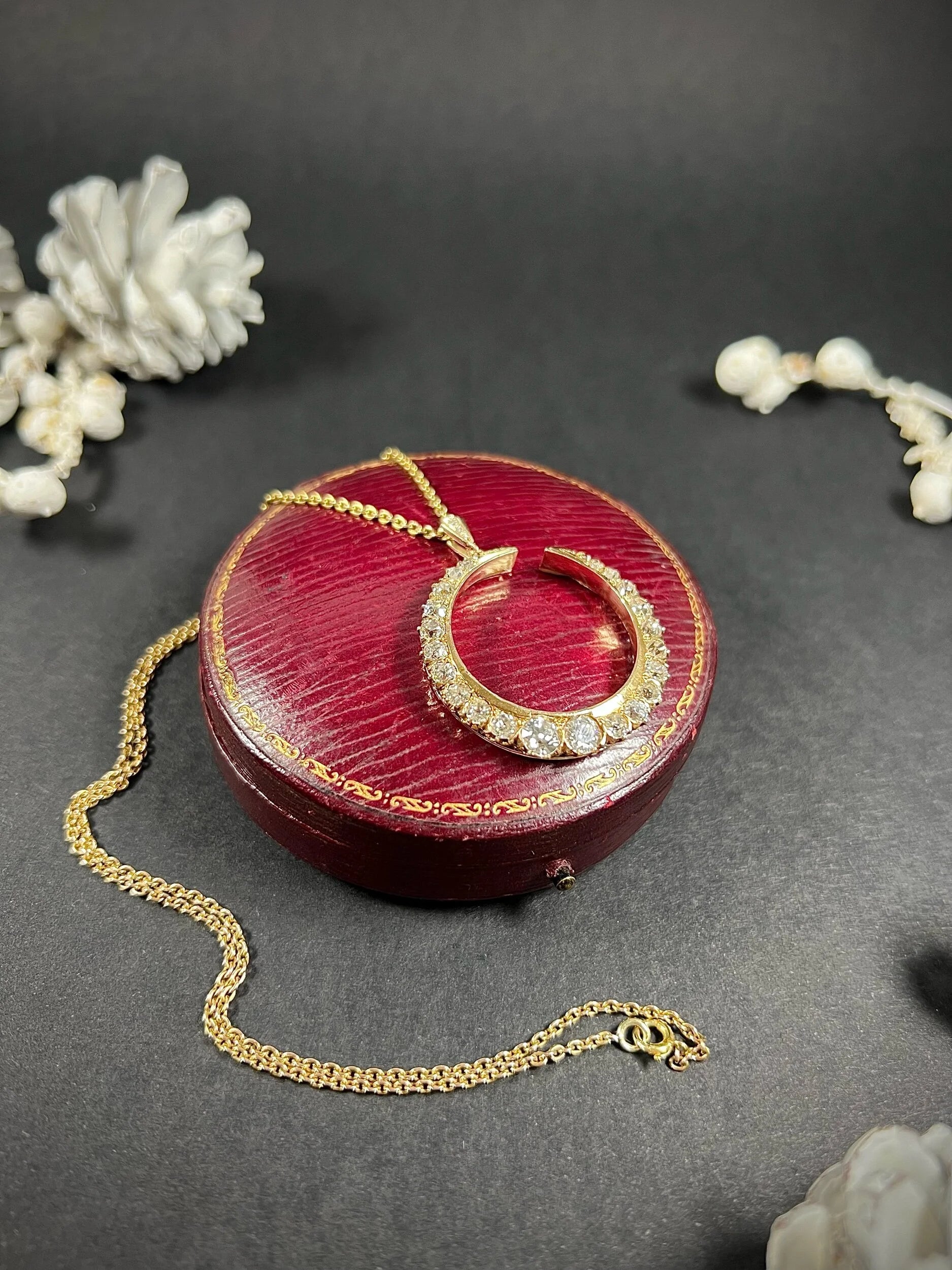 Victorian Antique 3.75ct Old Cut Diamond Crescent Moon Pendant