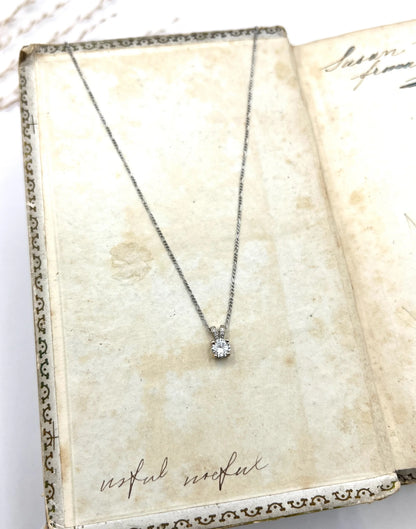 Vintage 18 ct White Gold, 1920's Diamond Pendant Necklace With Platinum Figaro Link Chain
