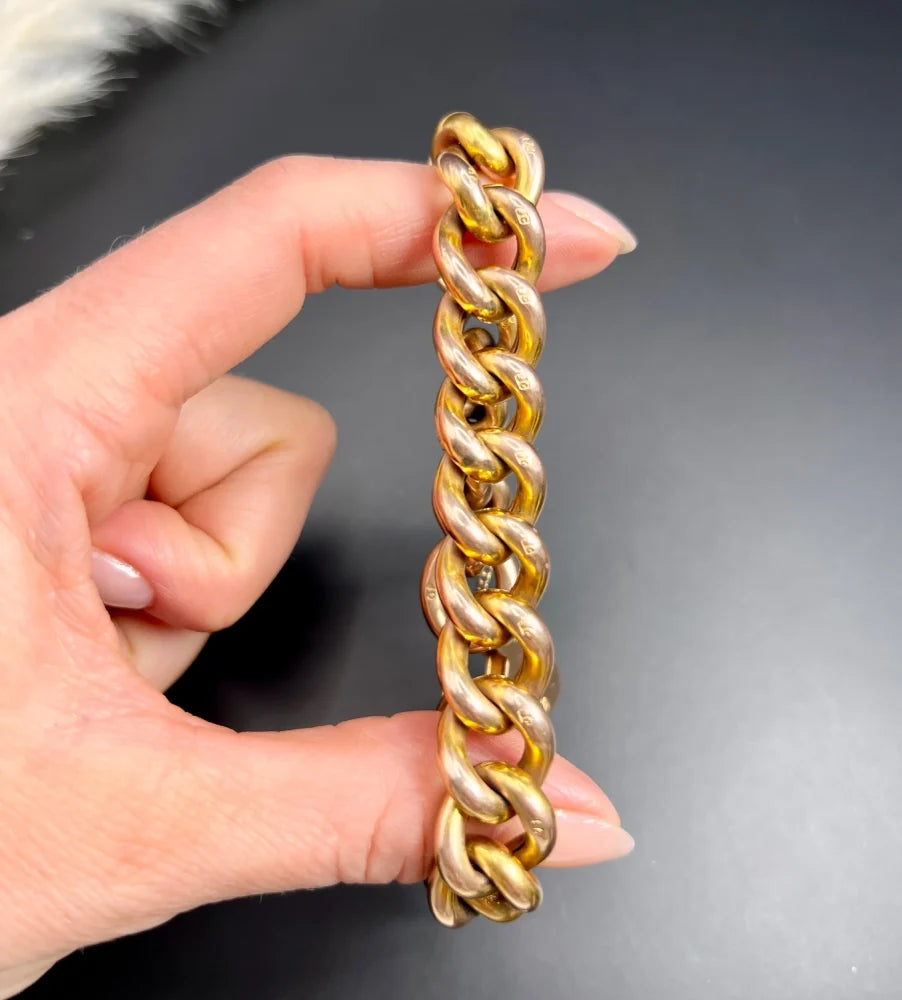 Antique 9 Carat Rose Gold Night & Day Curb Bracelet With Heart Padlock Clasp