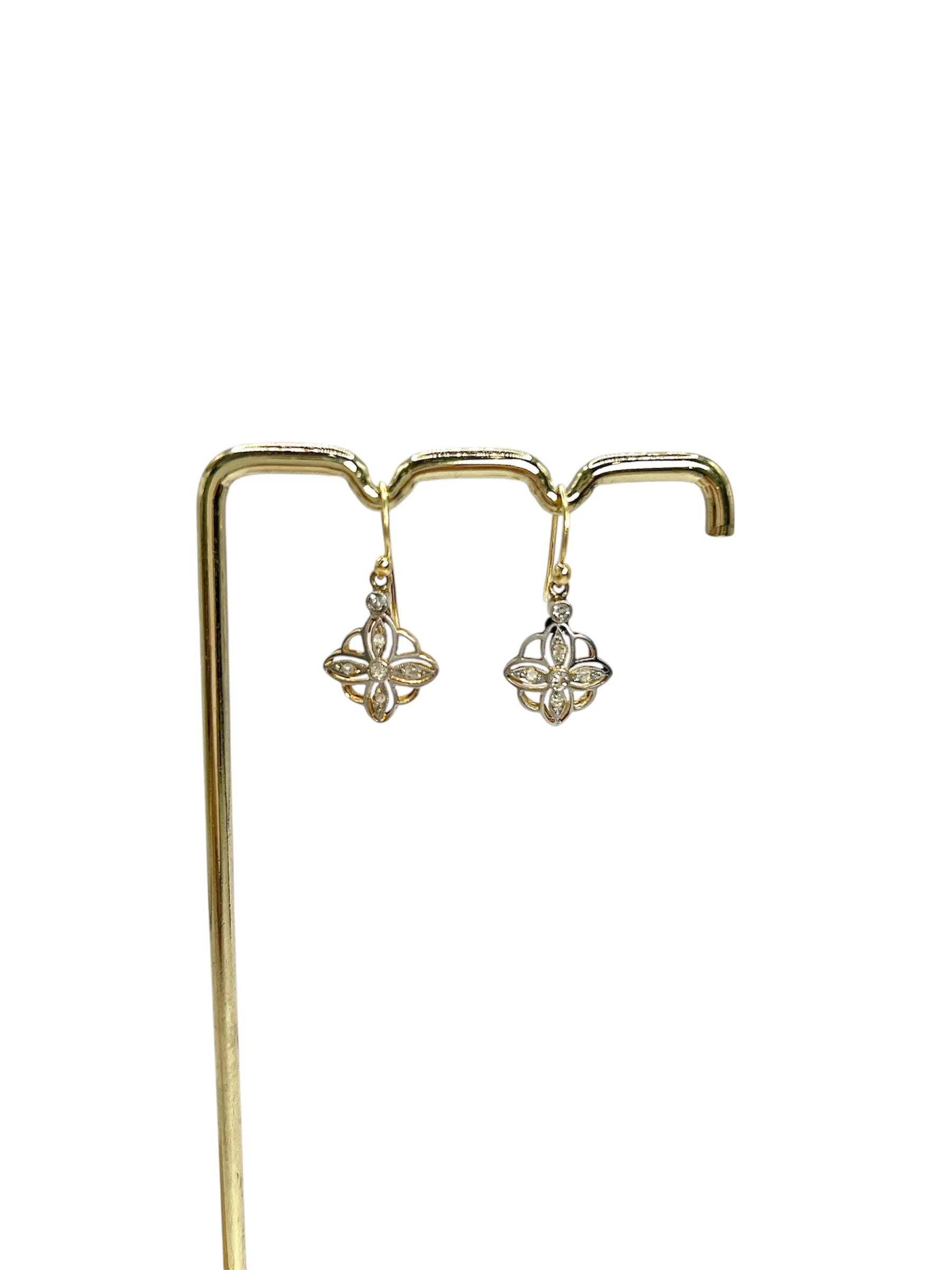Antique 18ct Gold & Platinum, Edwardian era Diamond Drop Dangle Earrings