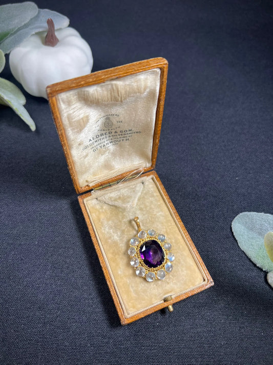 Antique 15t Yellow Gold Victorian Amethyst & Moonstone Pendant