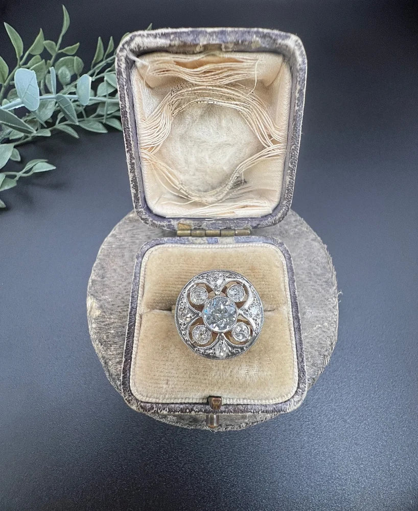 Edwardian Antique Diamond Circular Compass Points Cluster Ring