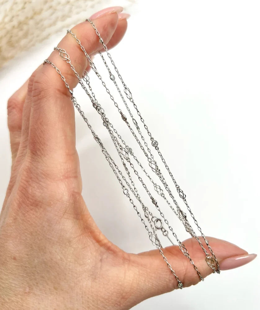 Antique Diamond Half Guard Trace Link Chain In Platinum