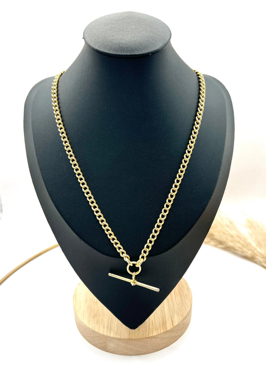 Antique 18 Carat Yellow Gold Albert Chain Necklace: Edwardian Curb Link