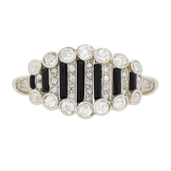 Art Deco Old Cut Diamond and Onyx Ring
