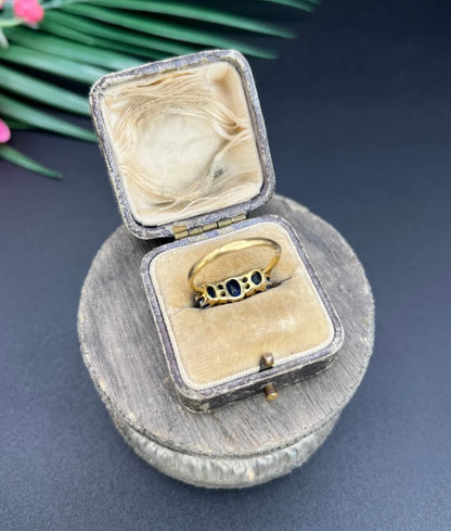 Antique Sapphire And Diamond Seven Stone Ring In Gold And Platinum