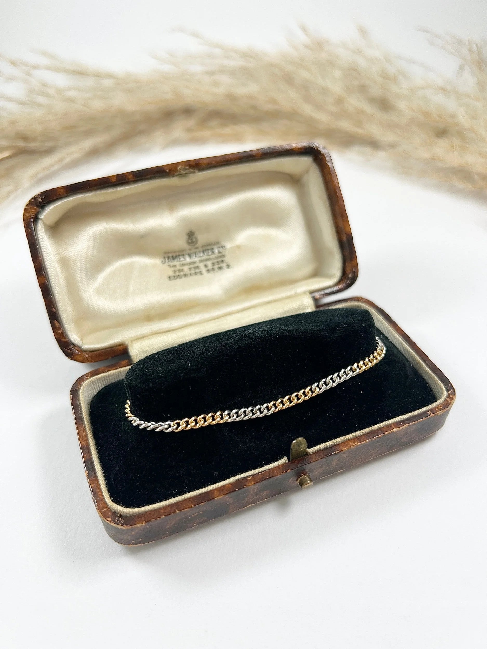 Antique 18 Carat Gold and Platinum Curb Link Bracelet with Swivel Clasp, Circa 1920