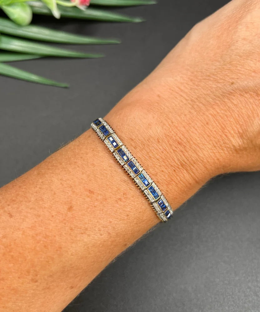Edwardian Antique Sapphire and Rose Cut Diamond Bracelet
