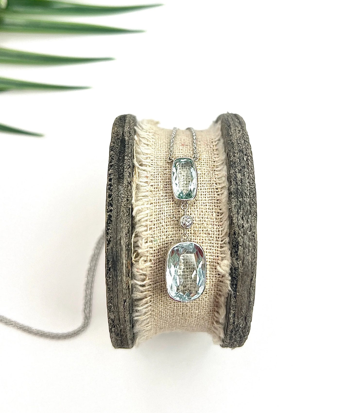 Vintage platinum, 1920s Aquamarine & Diamond Pendant Necklace