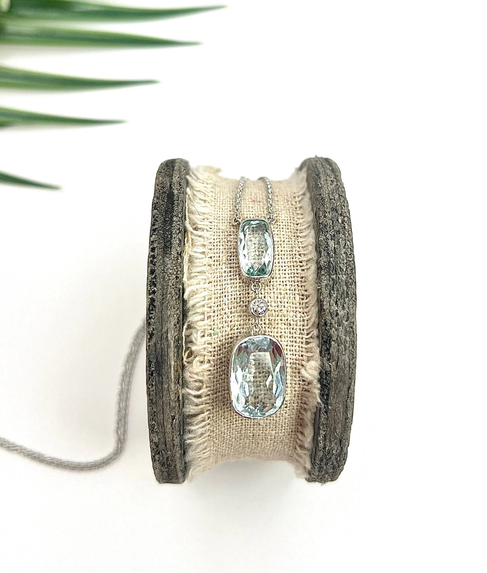 Vintage platinum, 1920s Aquamarine & Diamond Pendant Necklace