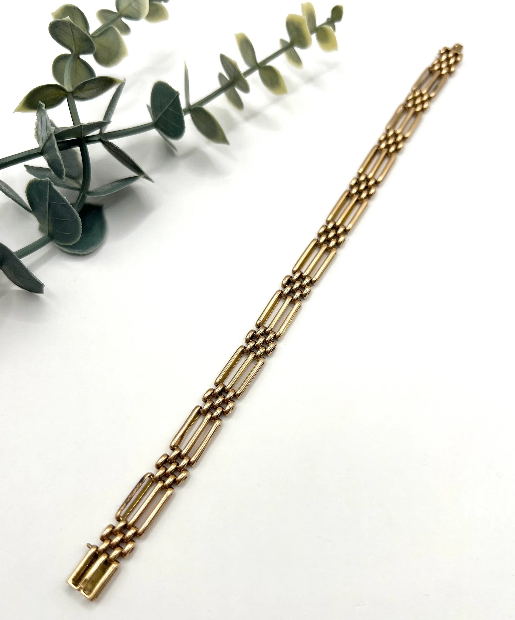 Antique 15 Carat Yellow Gold Three Row Gate Bracelet, Circa 1900