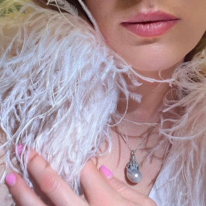 Edwardian Platinum Tahitian Pearl And Diamond Drop Necklace