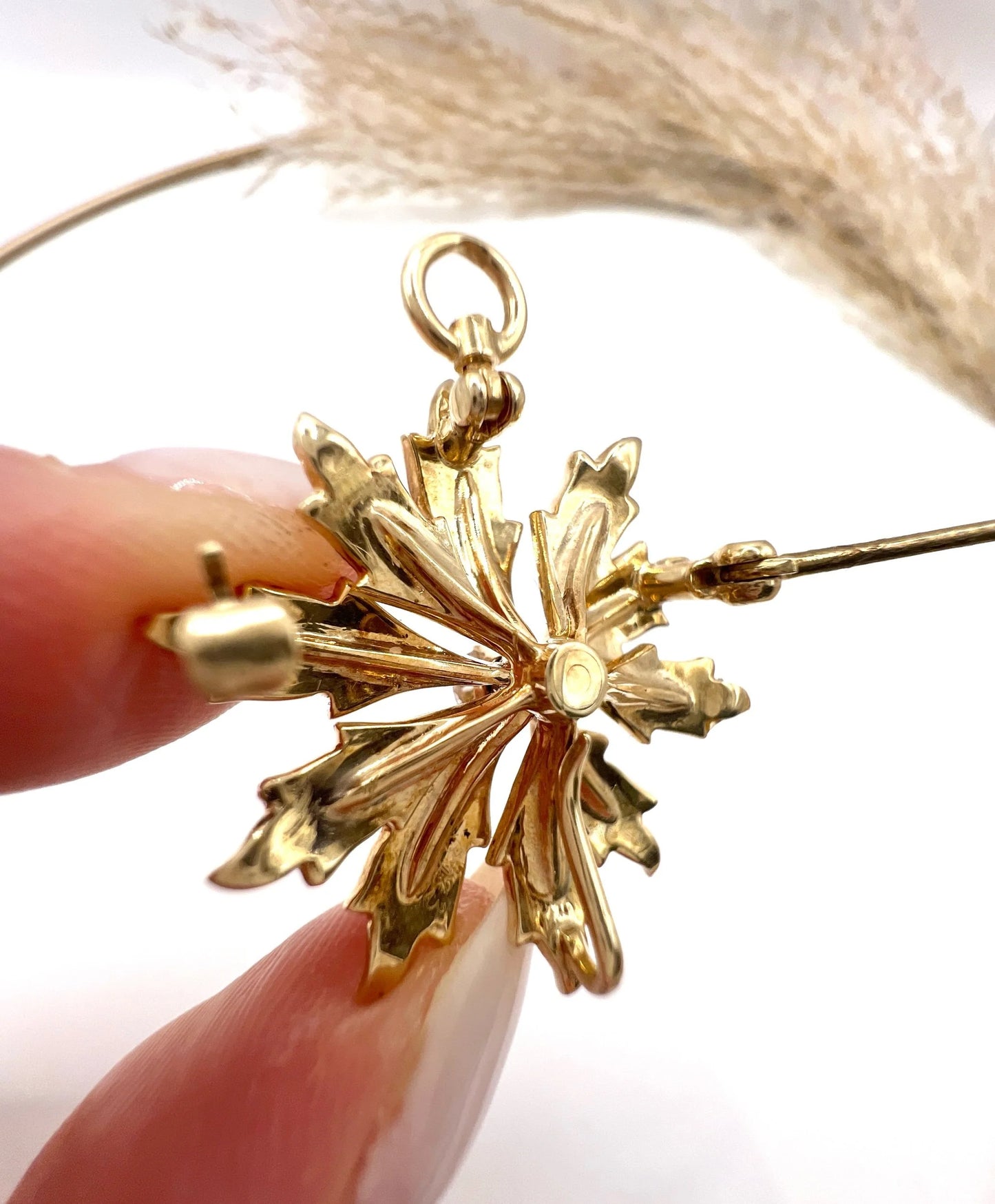 Antique 15 ct Gold, Edwardian Natural Seed Pearl And Diamond Flower Pendant/Brooch