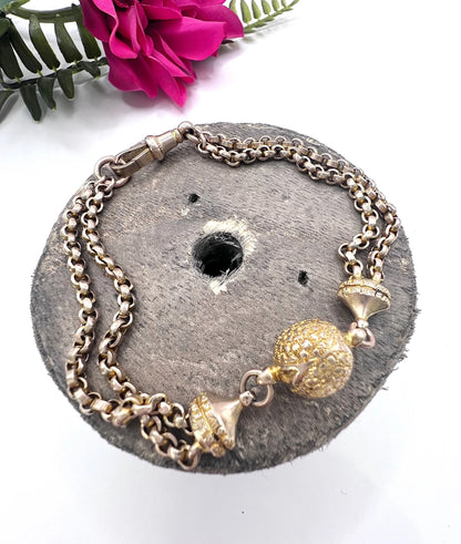 Antique 9 ct Gold, Victorian Belcher Link Orb Albertina Bracelet