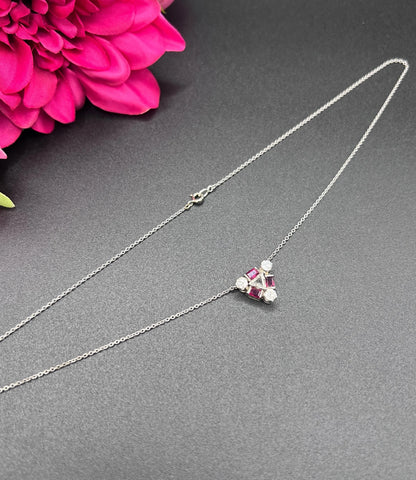 Vintage 18ct White Gold, 1930s Ruby & Diamond Pendant Necklace