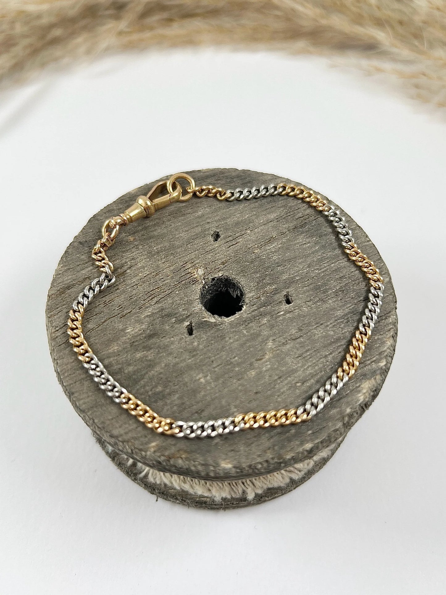 Antique 18 Carat Gold and Platinum Curb Link Bracelet with Swivel Clasp, Circa 1920