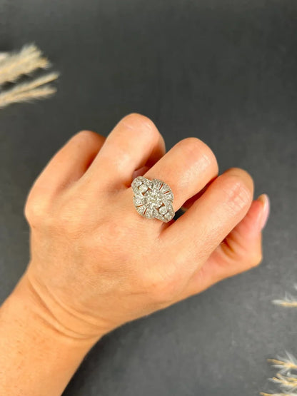 Art Deco Diamond Bombe Cluster Dress Ring in Platinum and 18ct Gold