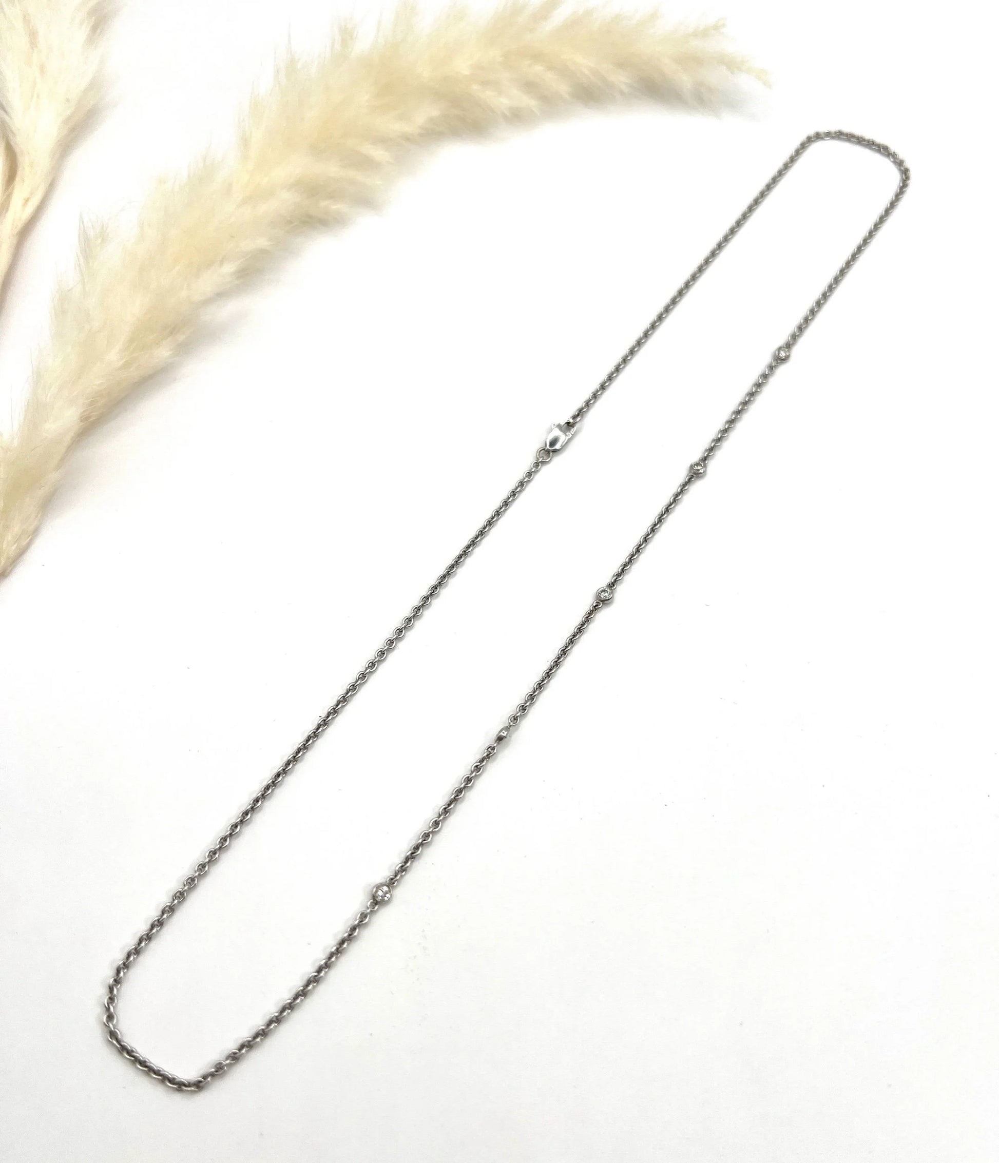 Vintage 18 ct White Gold Diamond Set Trace Link Chain With Lobster Clasp