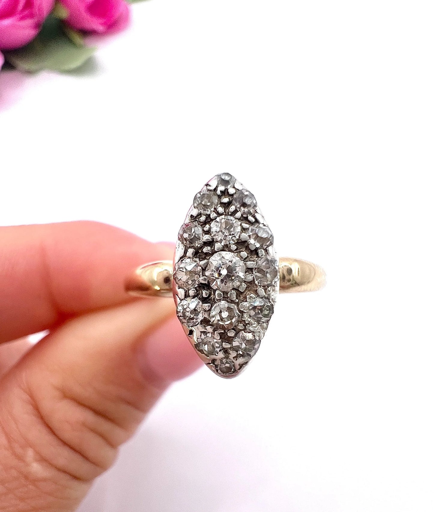 Victorian 18 Carat Yellow Gold Diamond Marquise/Navette Ring, Circa 1880