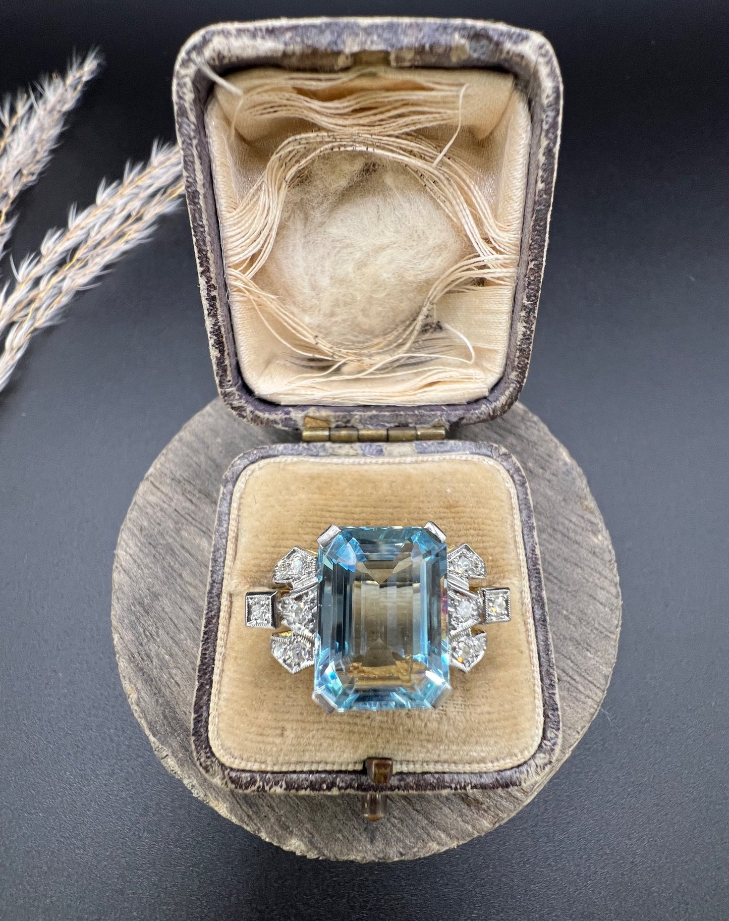 Art Deco Aquamarine and Diamond Cocktail Ring
