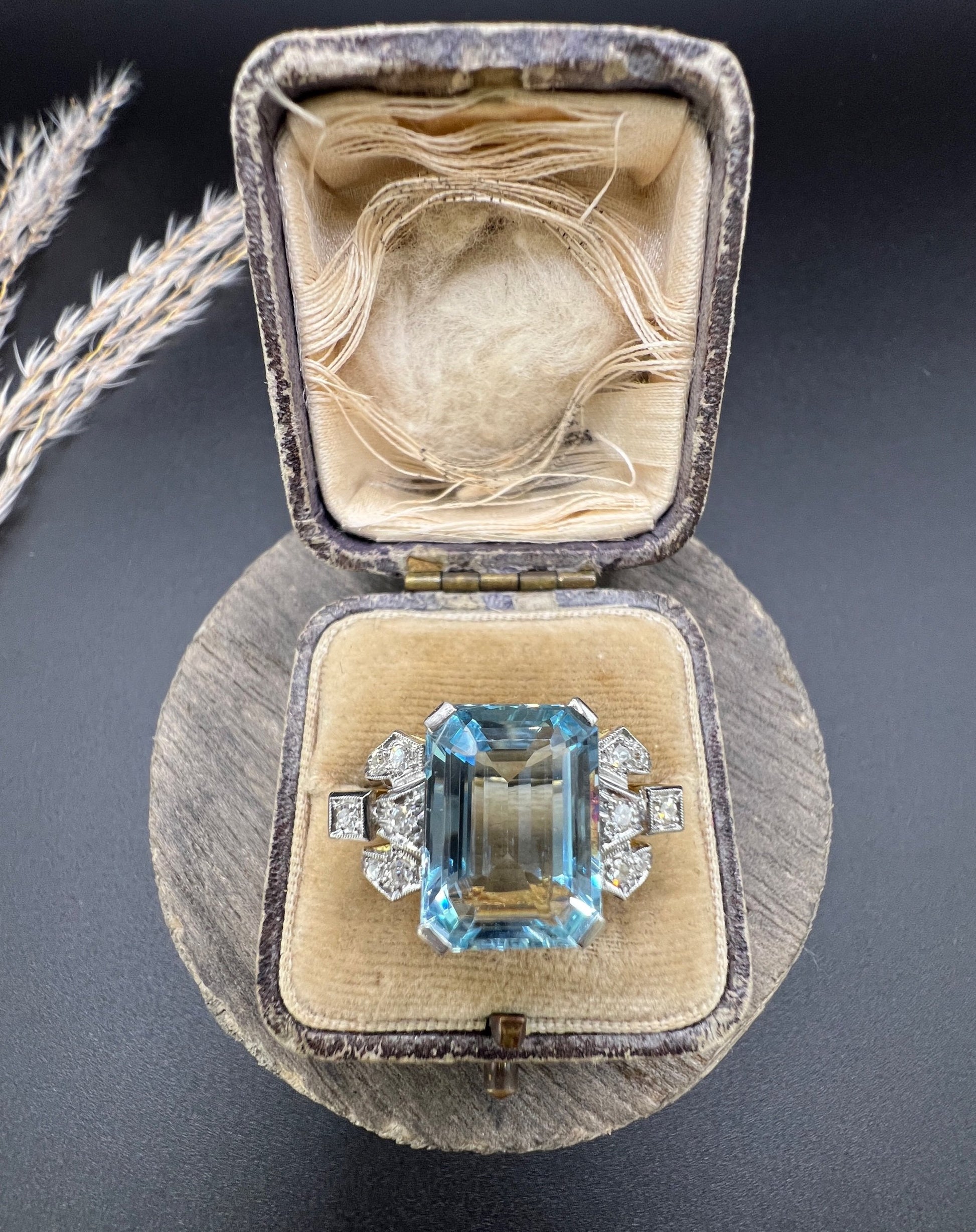 Art Deco Aquamarine and Diamond Cocktail Ring