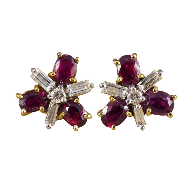 Contemporary Sapphire, Emerald, Ruby and Diamond Earrings set in 18ct Gold