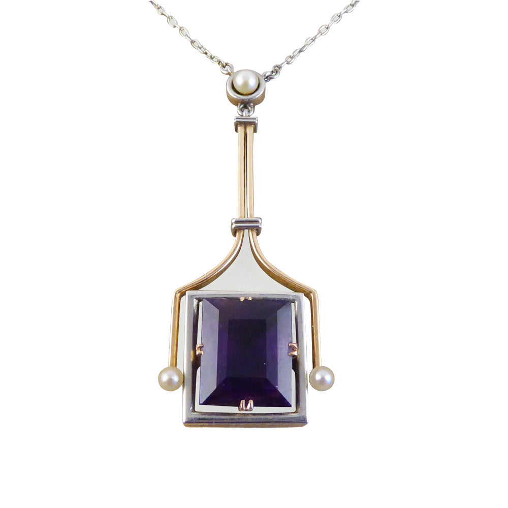 Antique Art Deco Amethyst & Pearl Pendant